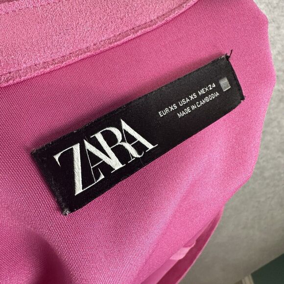 Zara Basic Jacket Women's XS Pink Faux Suede Long Sleeve Snap Front Barbie Biker - Picture 9 of 13